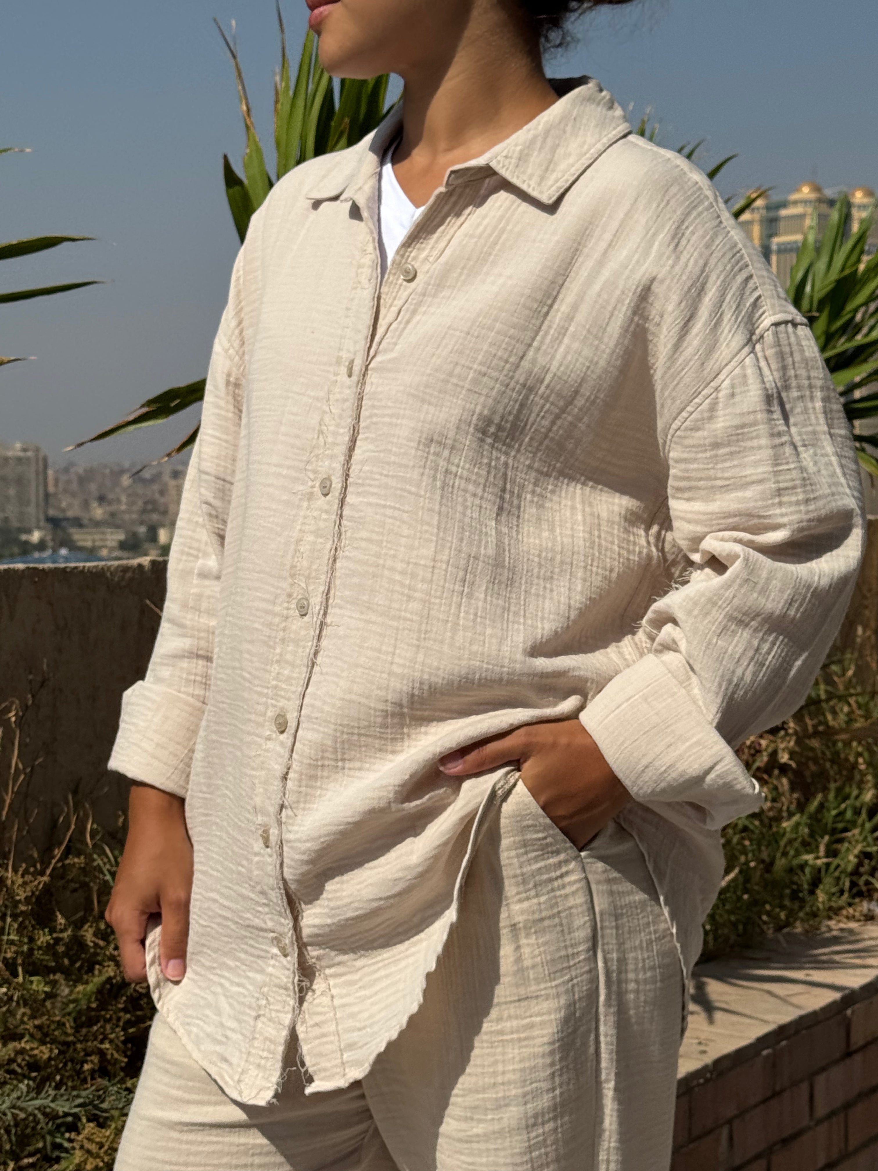 Relaxed Cotton Gauze Shirt - Long Sleeve