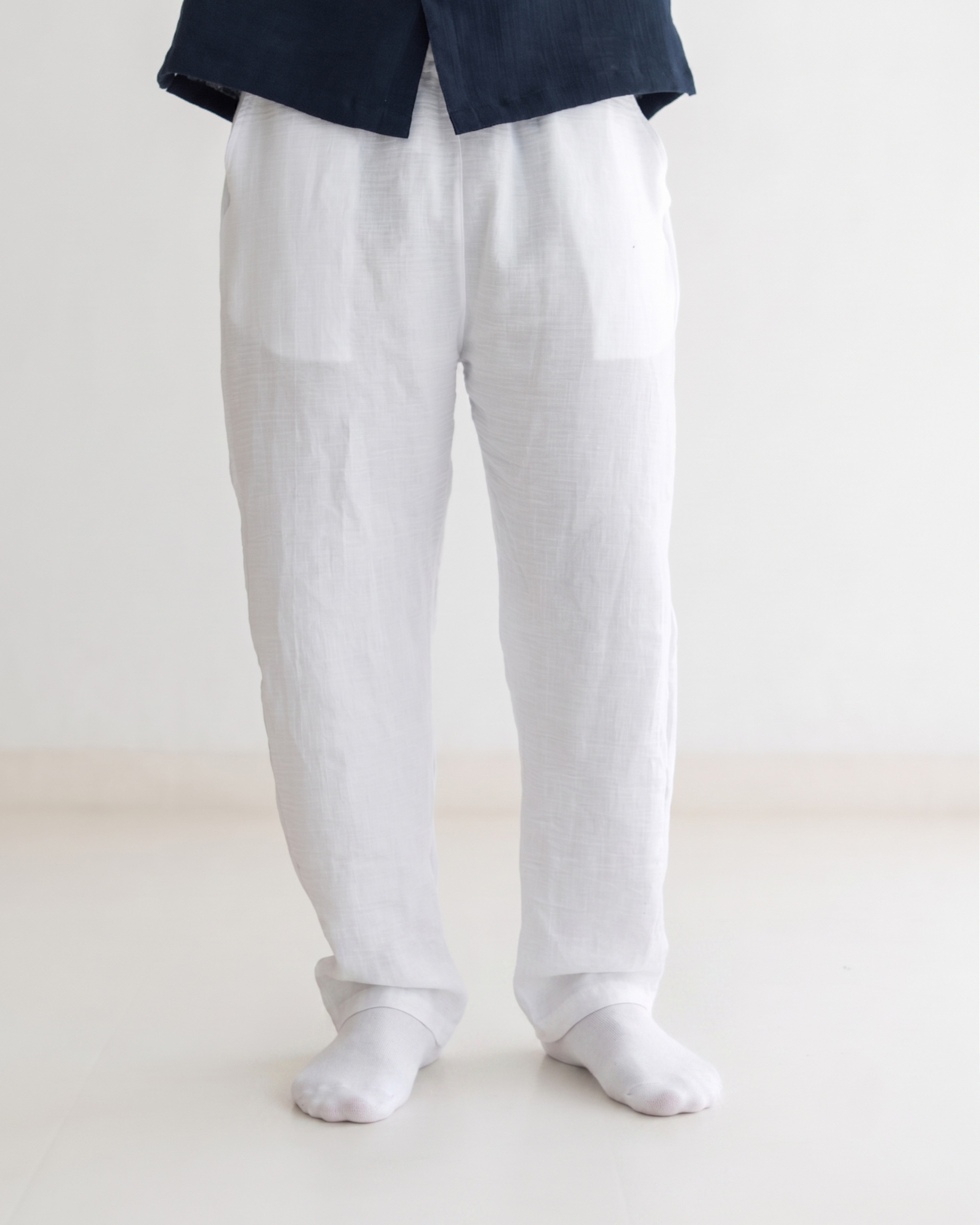 Relaxed Cotton Gauze Pants - Plain
