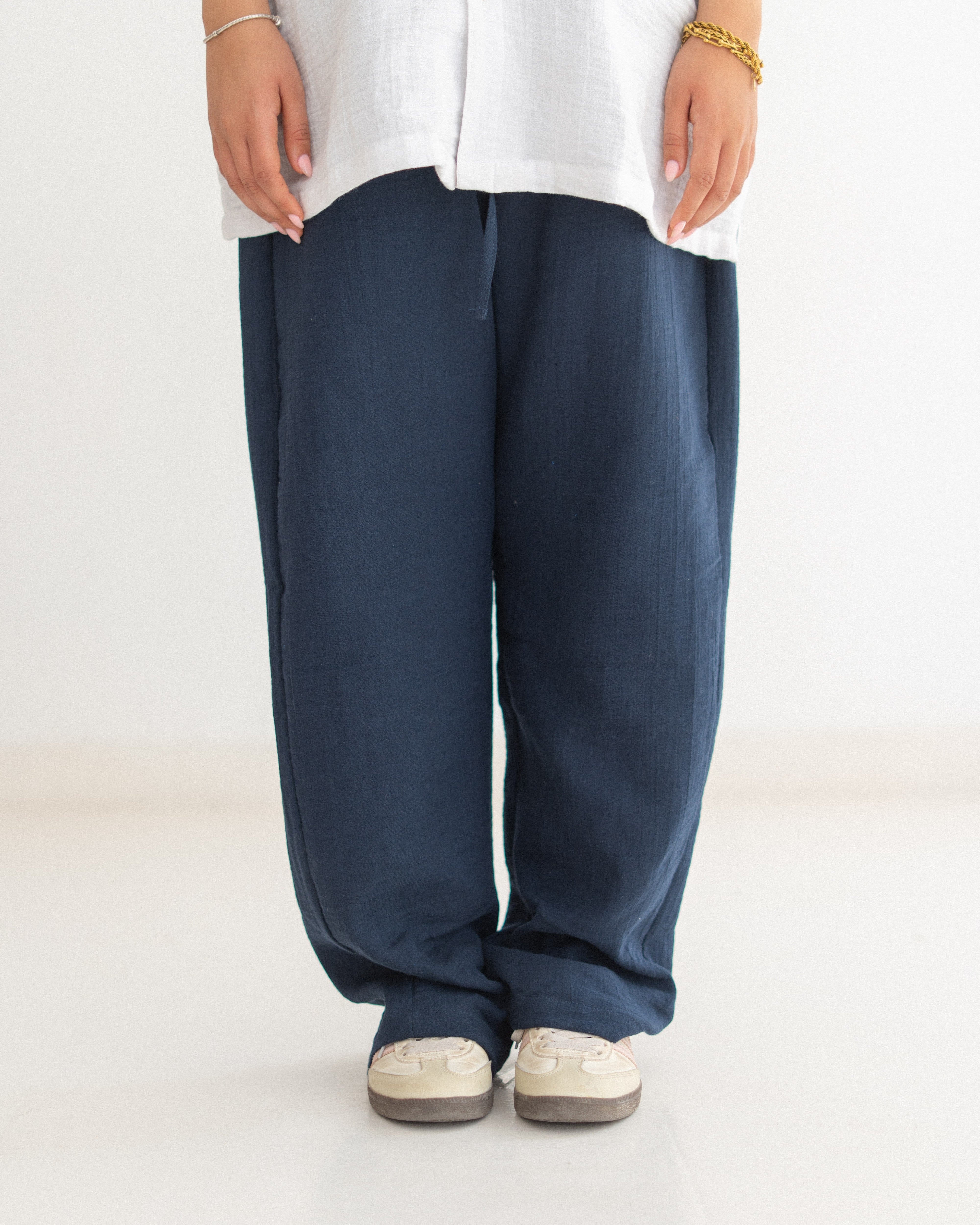 Relaxed Cotton Gauze Pants - Plain