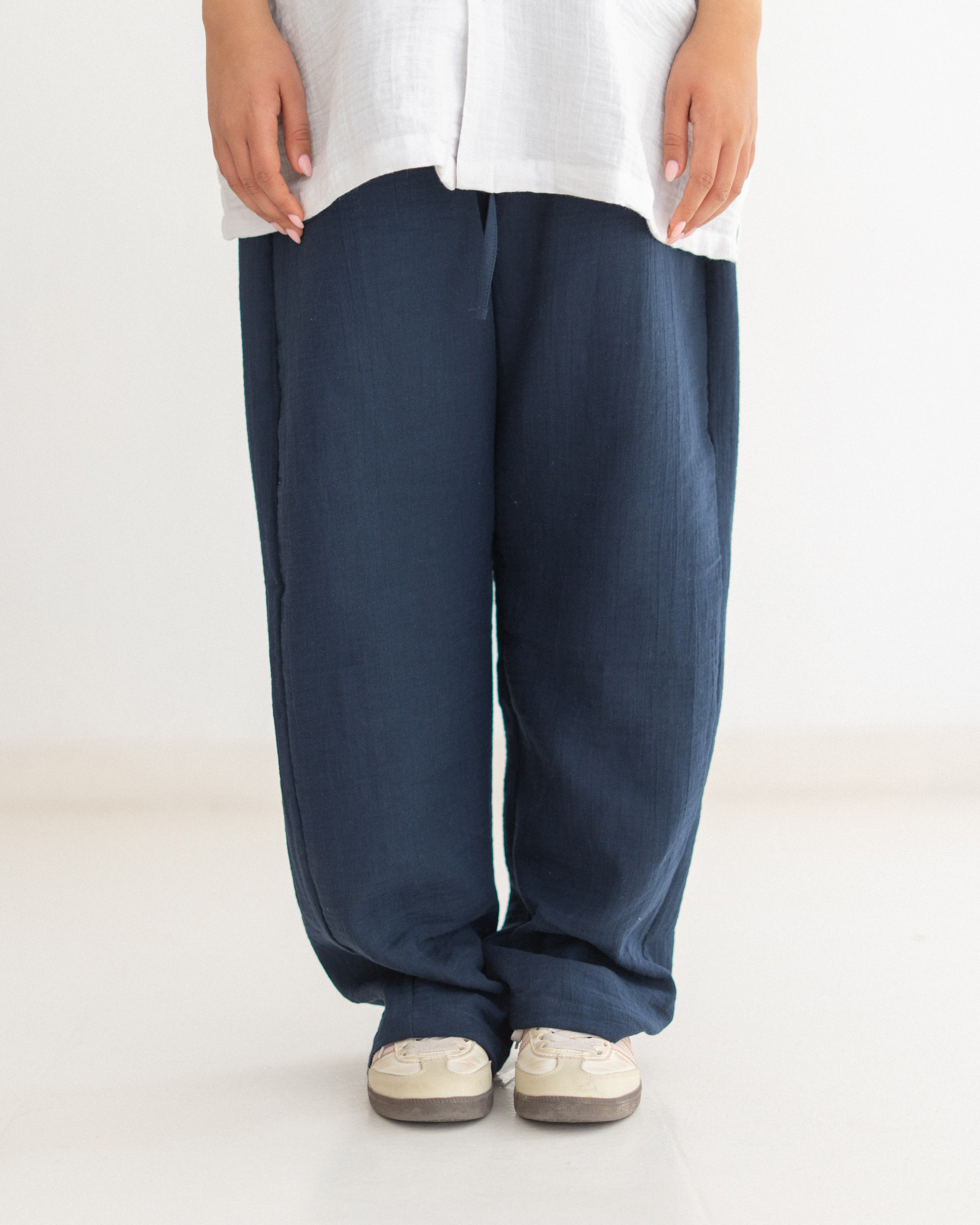 Relaxed Cotton Gauze Pants - Plain