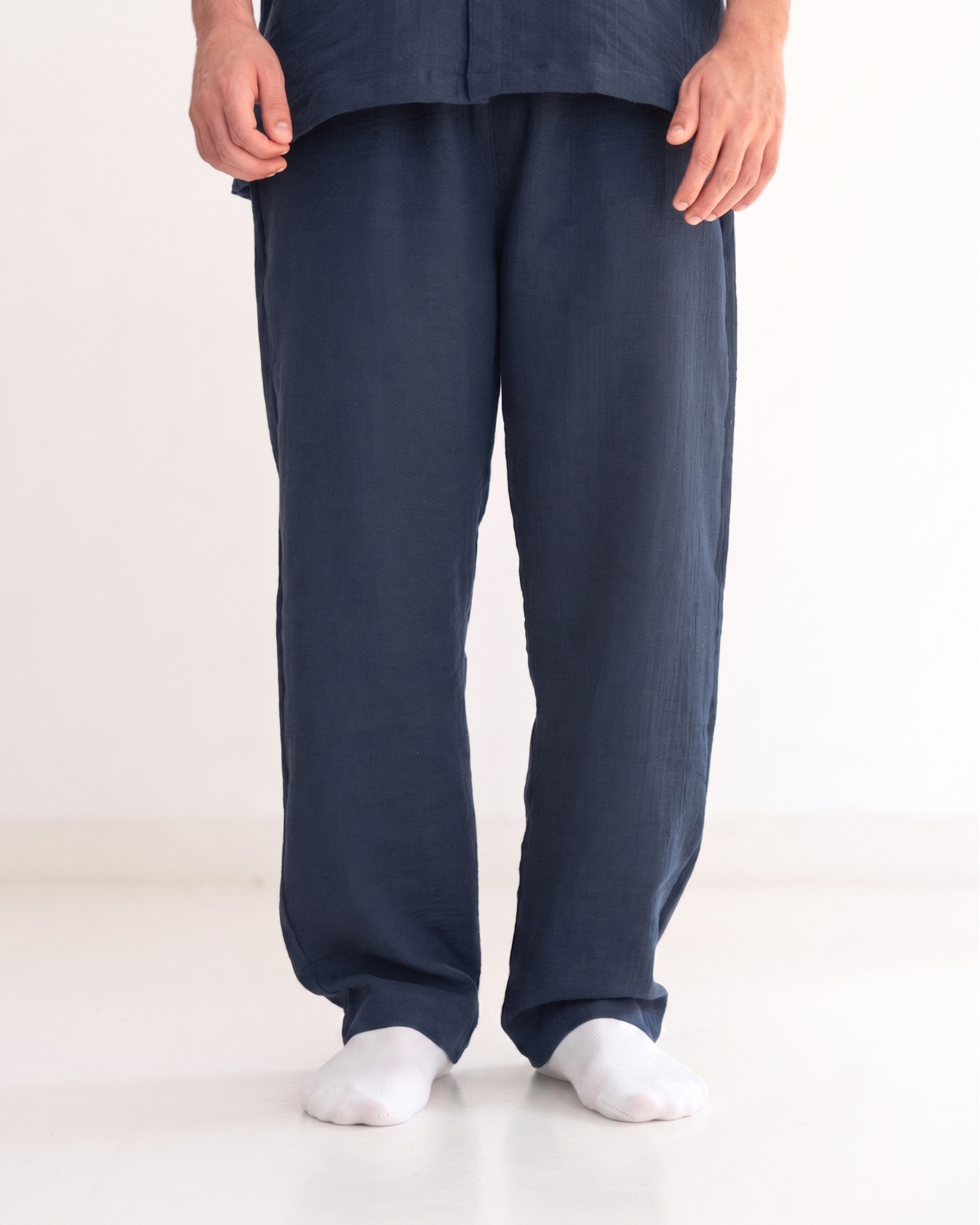 Relaxed Cotton Gauze Pants - Plain