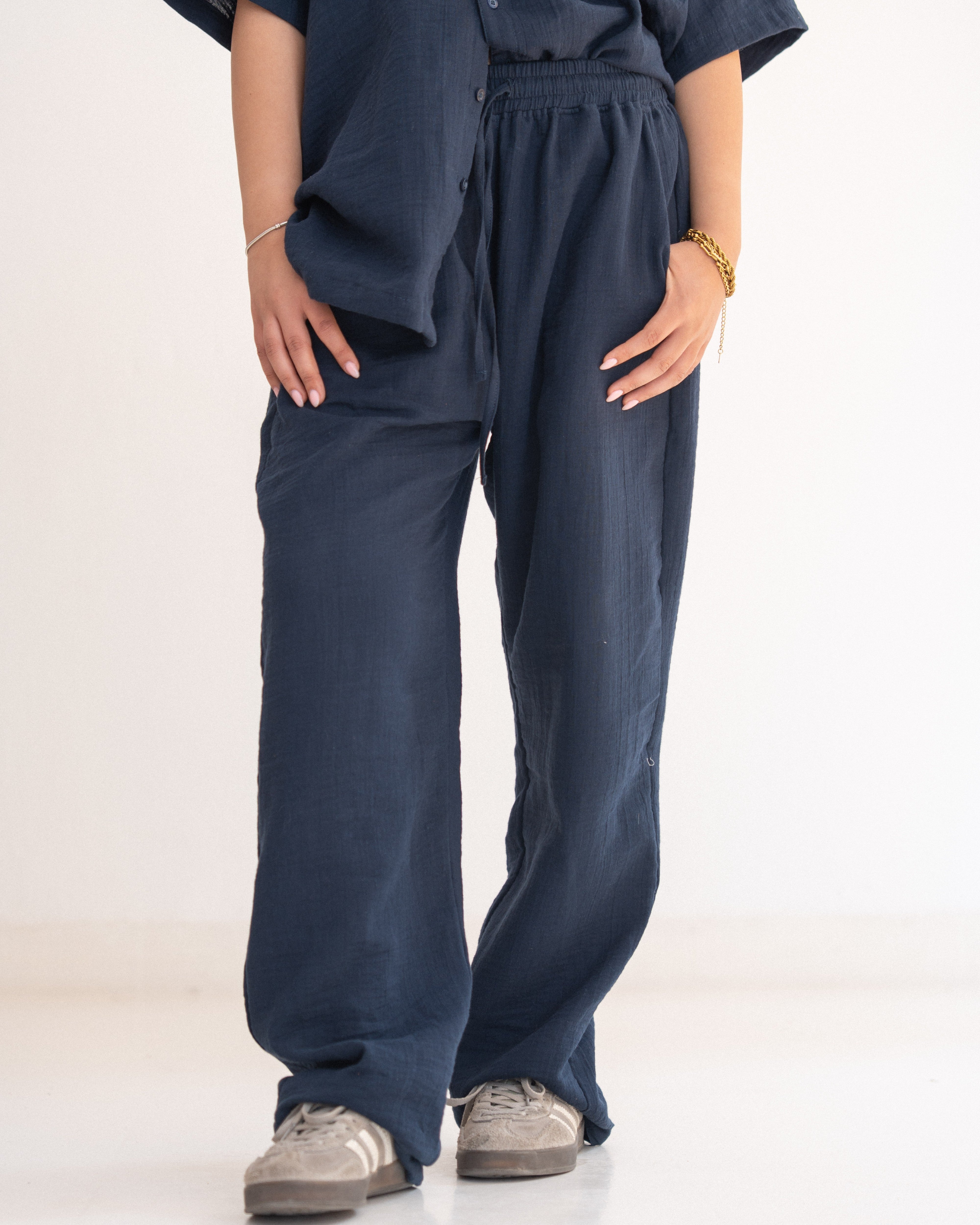 Relaxed Cotton Gauze Pants - Plain