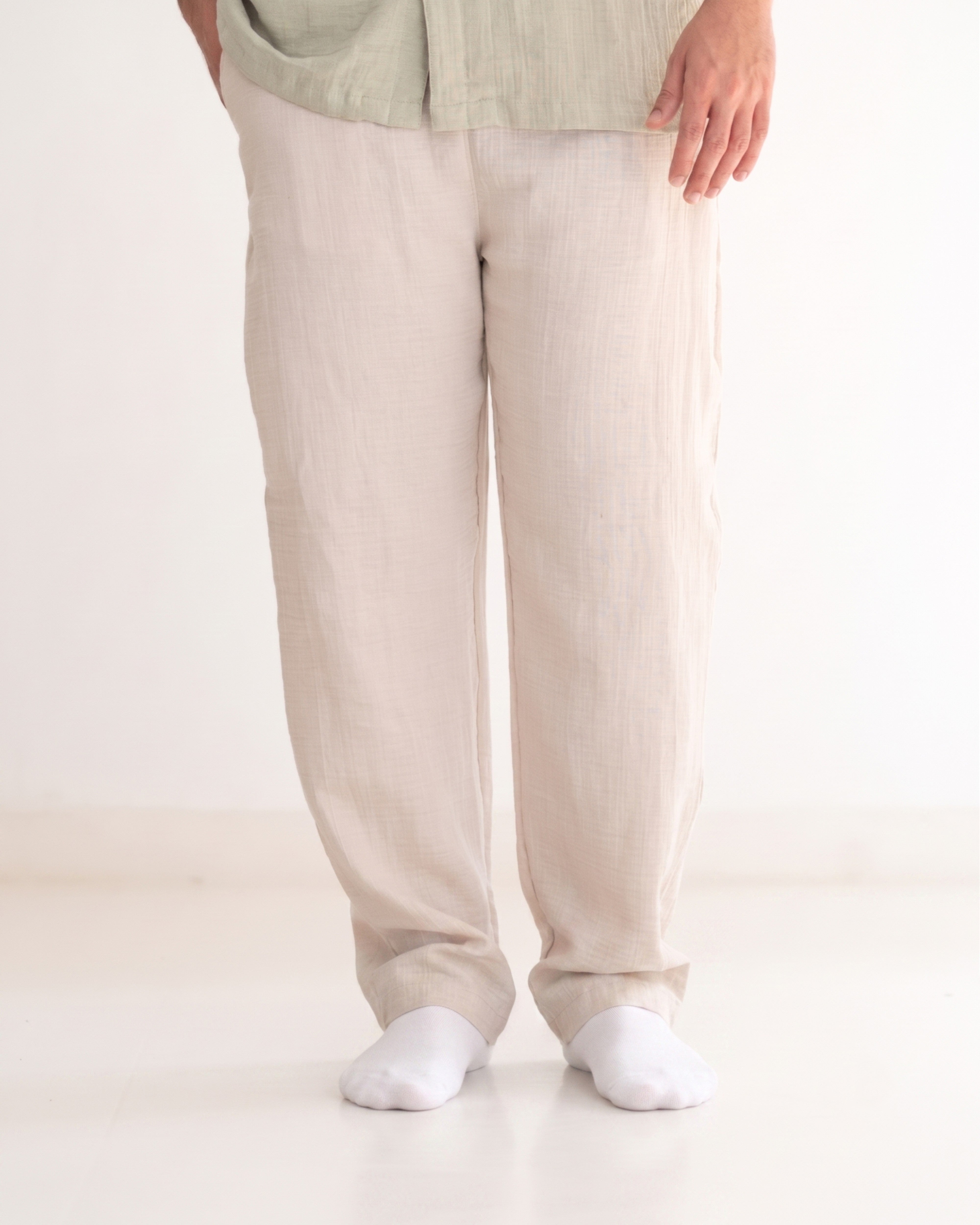 Relaxed Cotton Gauze Pants - Plain