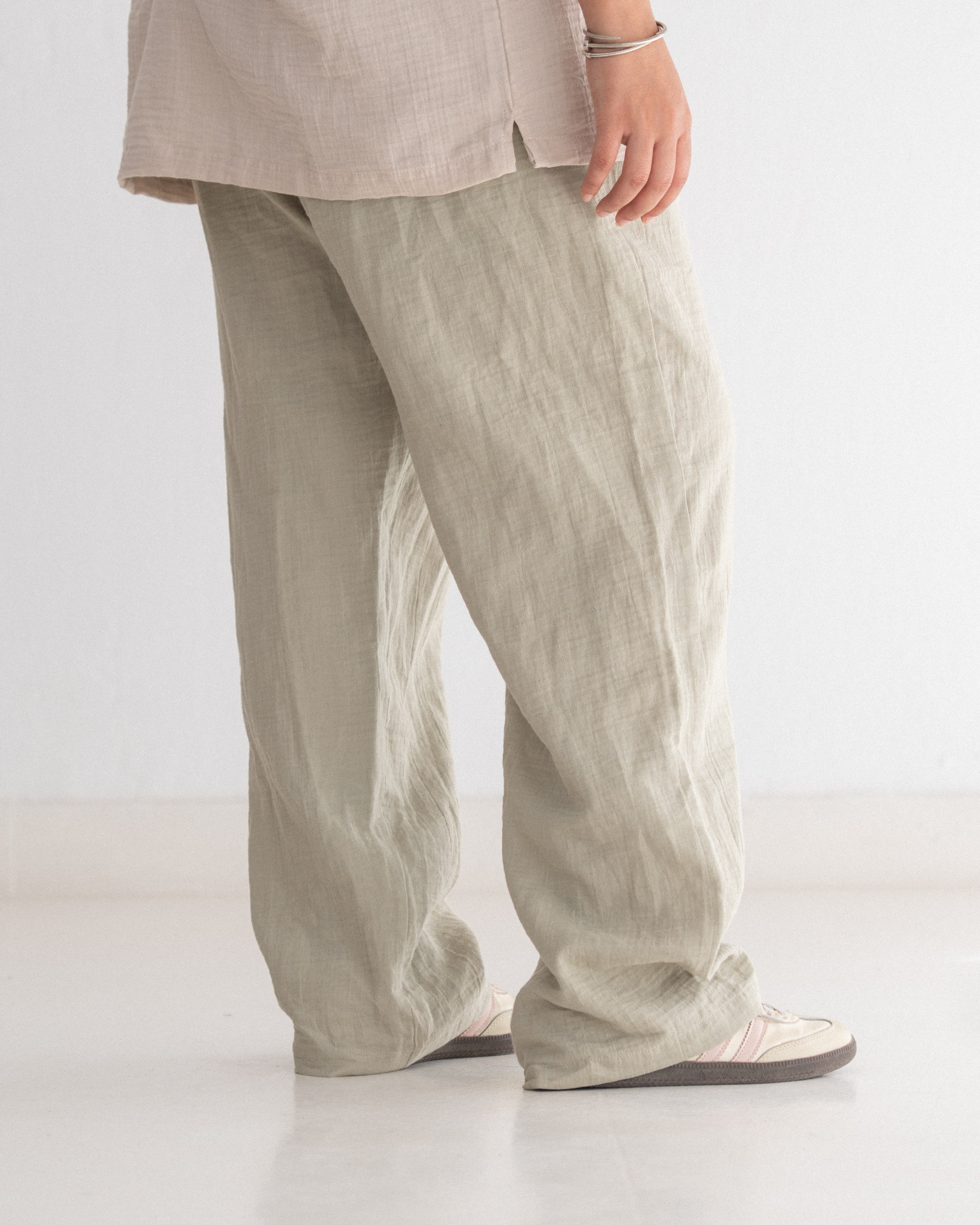 Relaxed Cotton Gauze Pants - Plain
