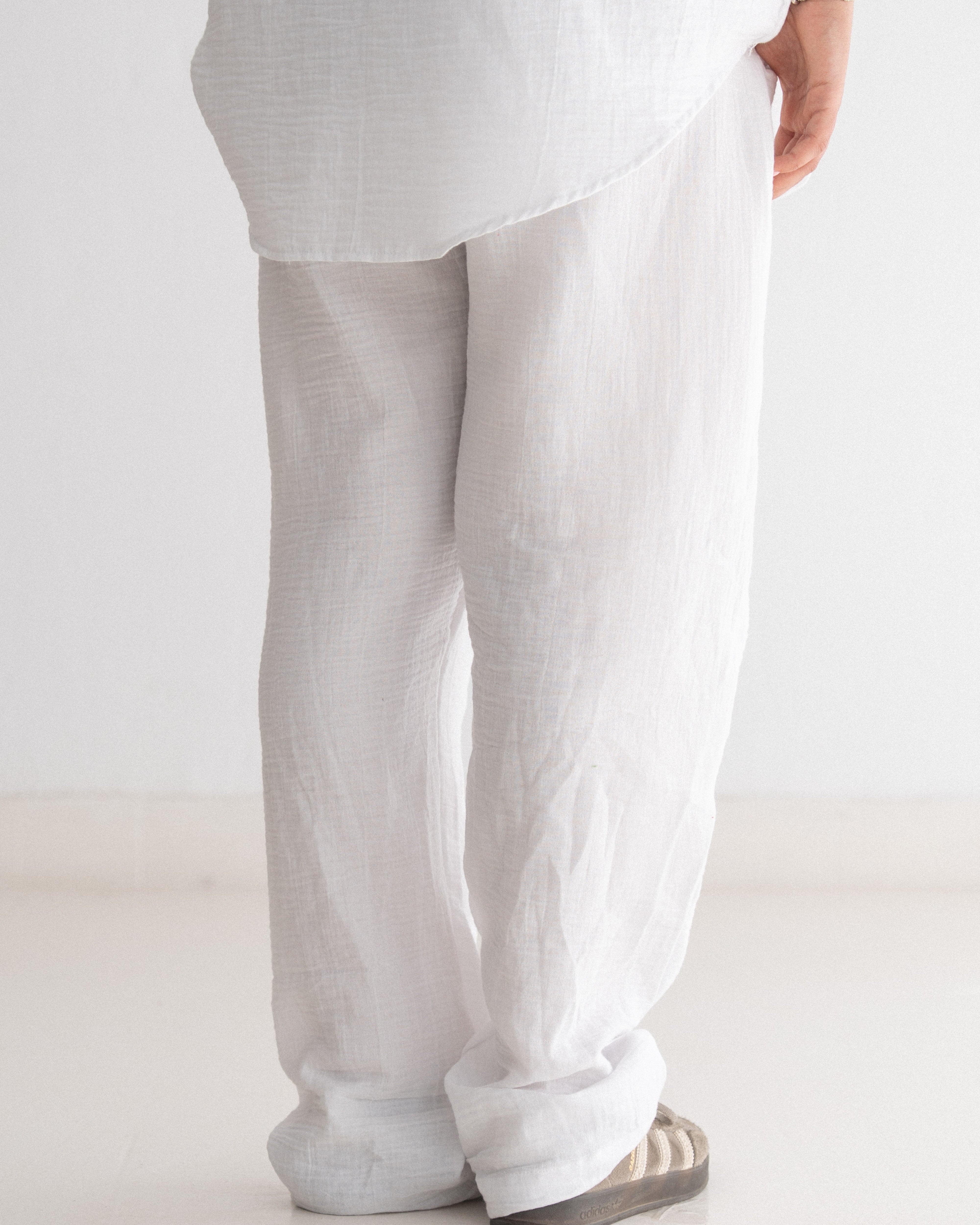 Relaxed Cotton Gauze Pants - Plain