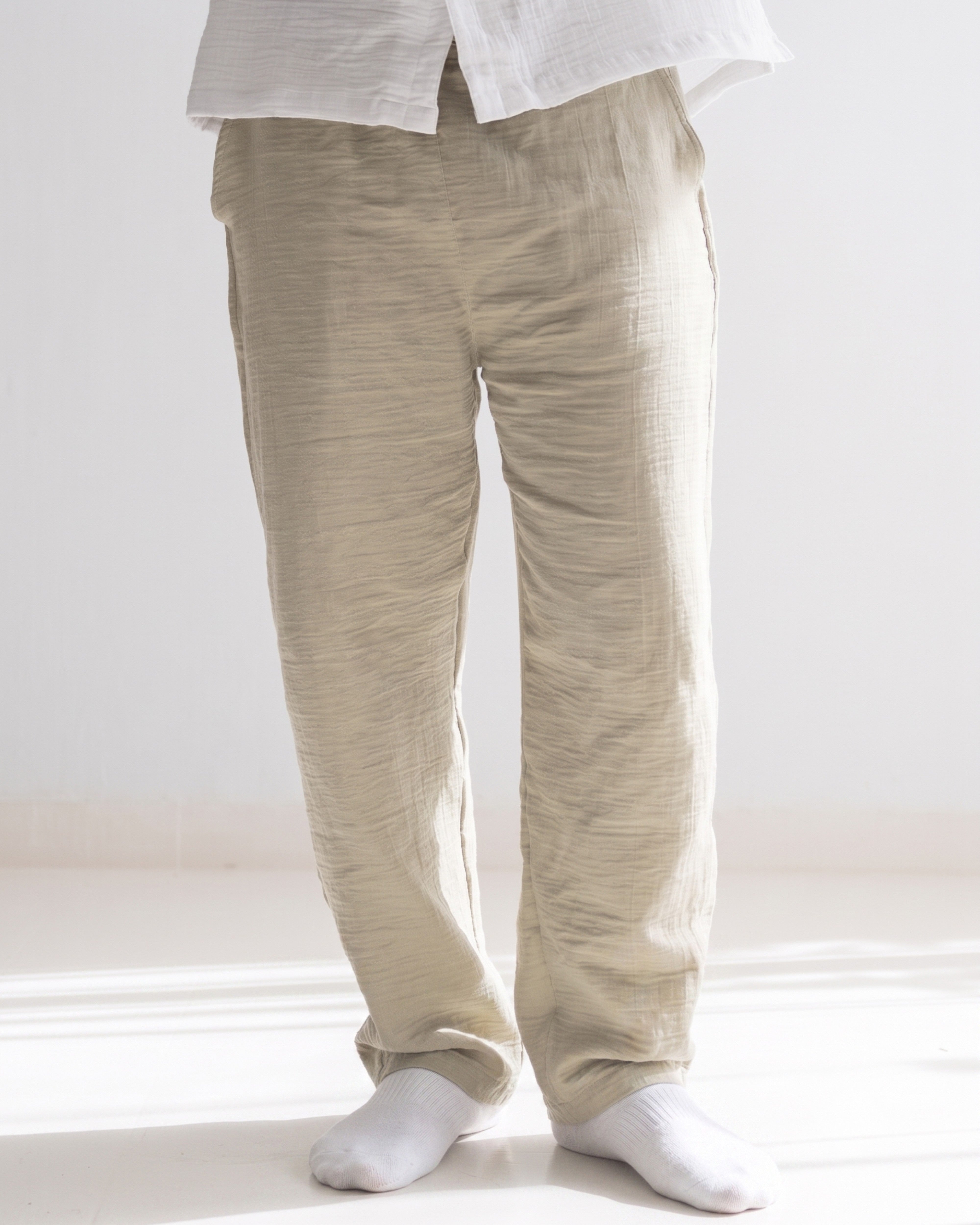Relaxed Cotton Gauze Pants - Plain