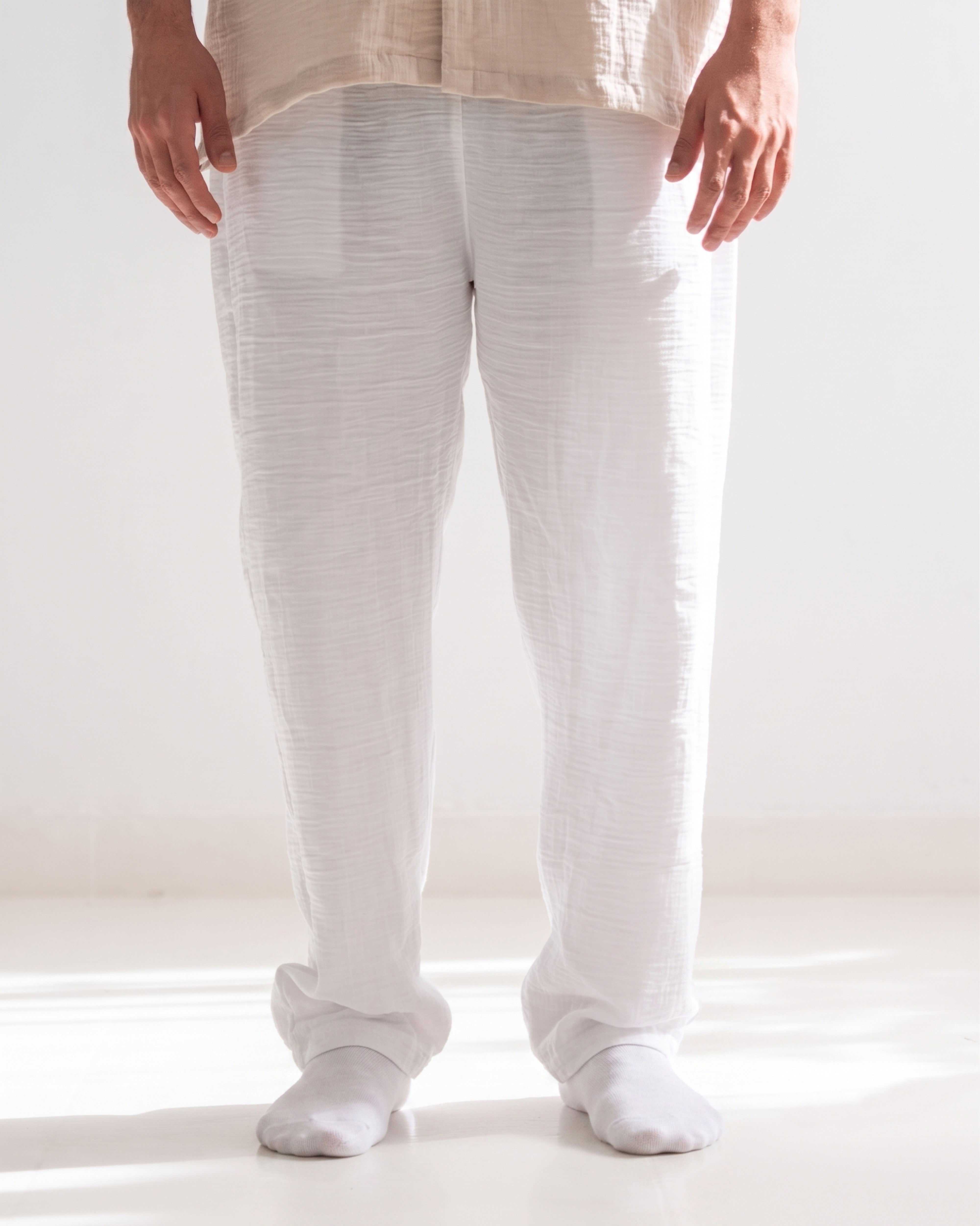 Relaxed Cotton Gauze Pants - Plain