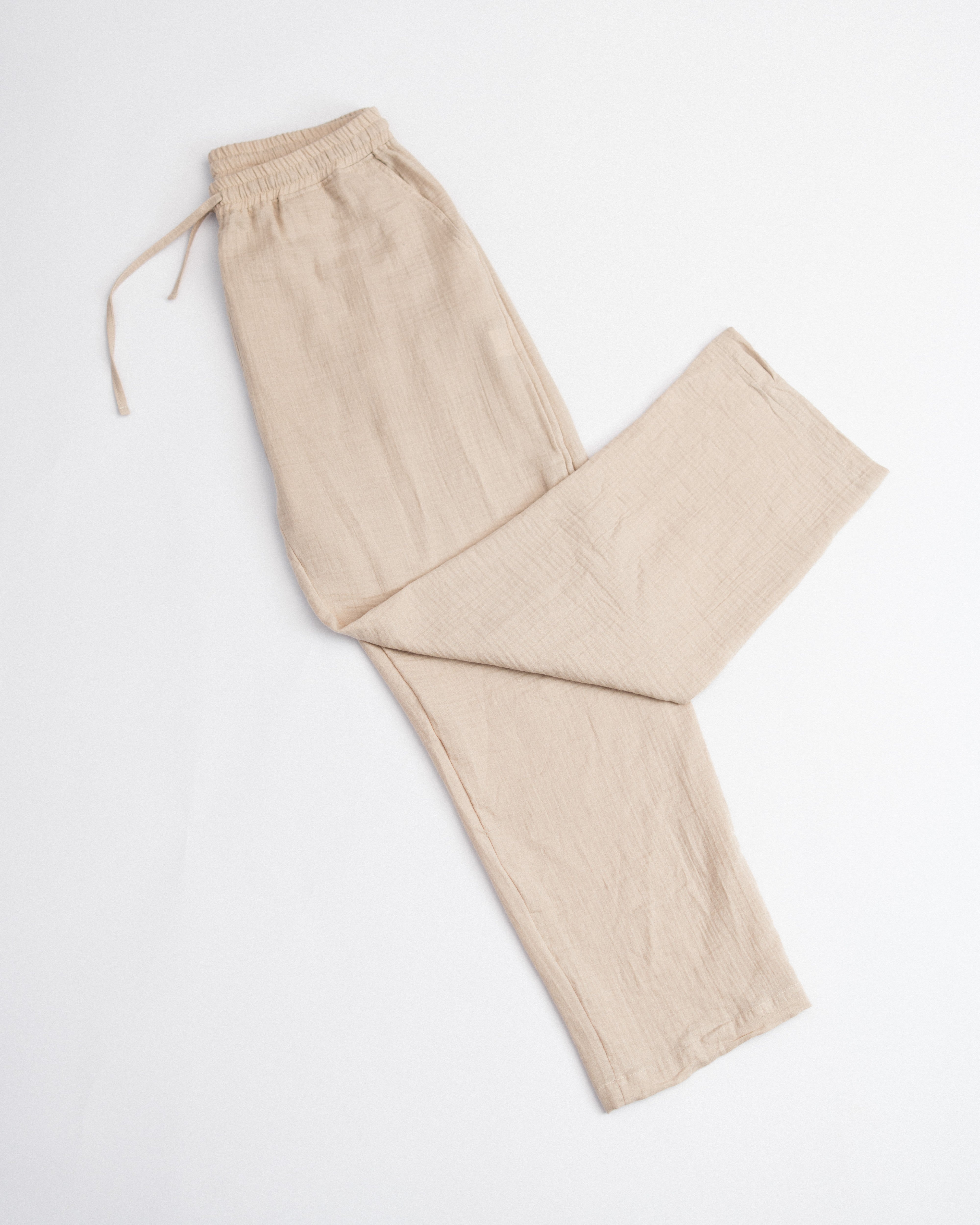Relaxed Cotton Gauze Pants - Plain