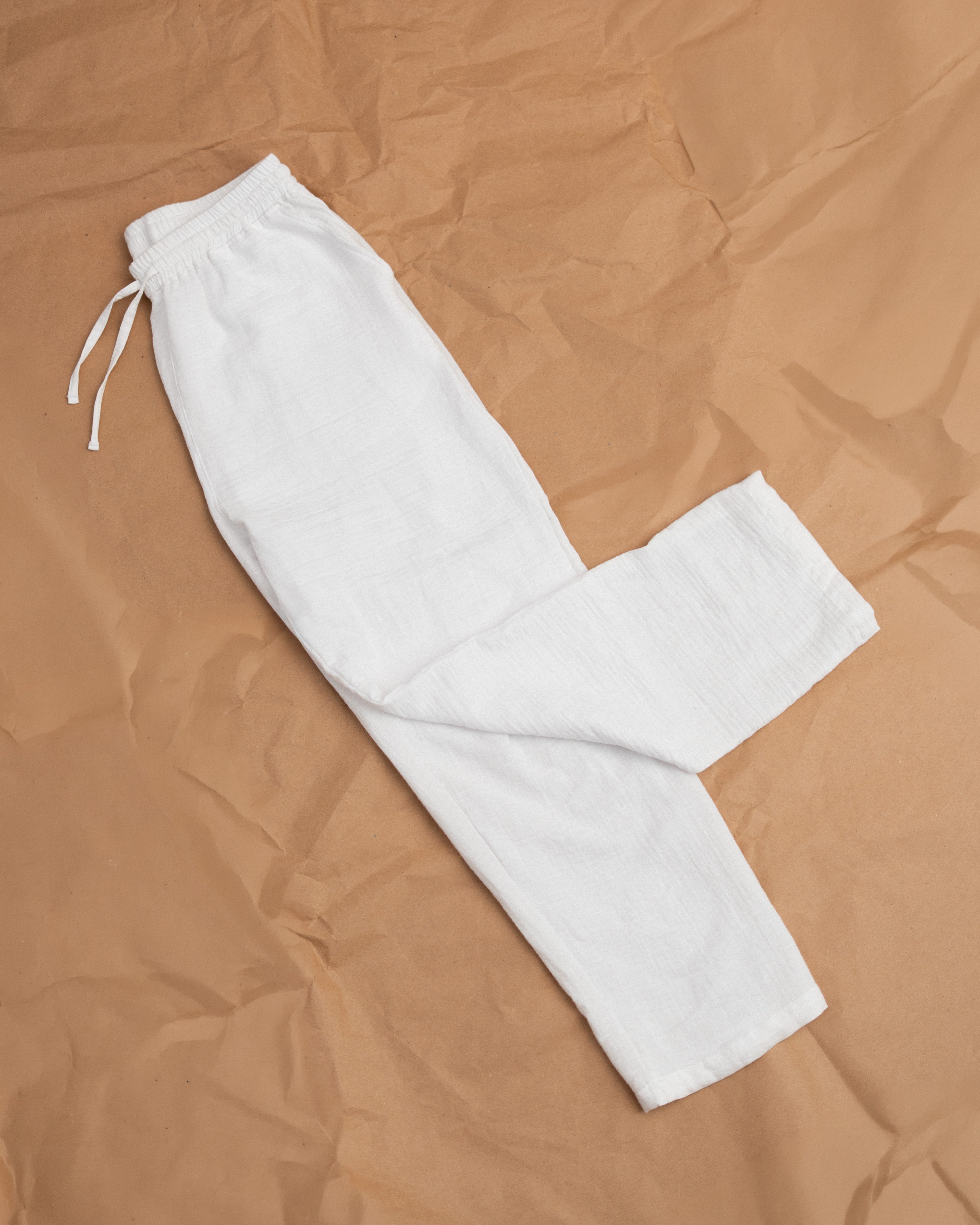 Relaxed Cotton Gauze Pants - Plain