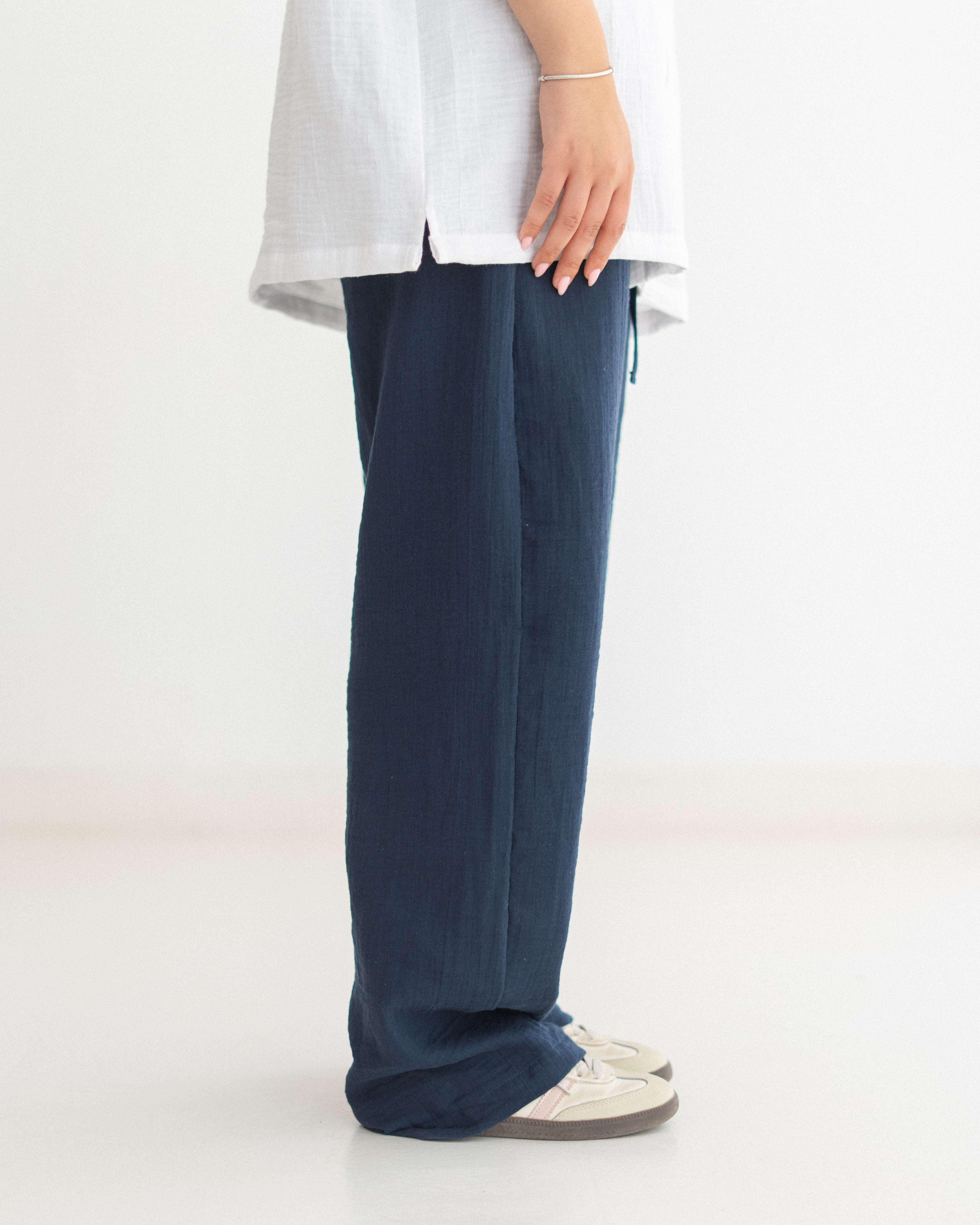 Relaxed Cotton Gauze Pants - Plain