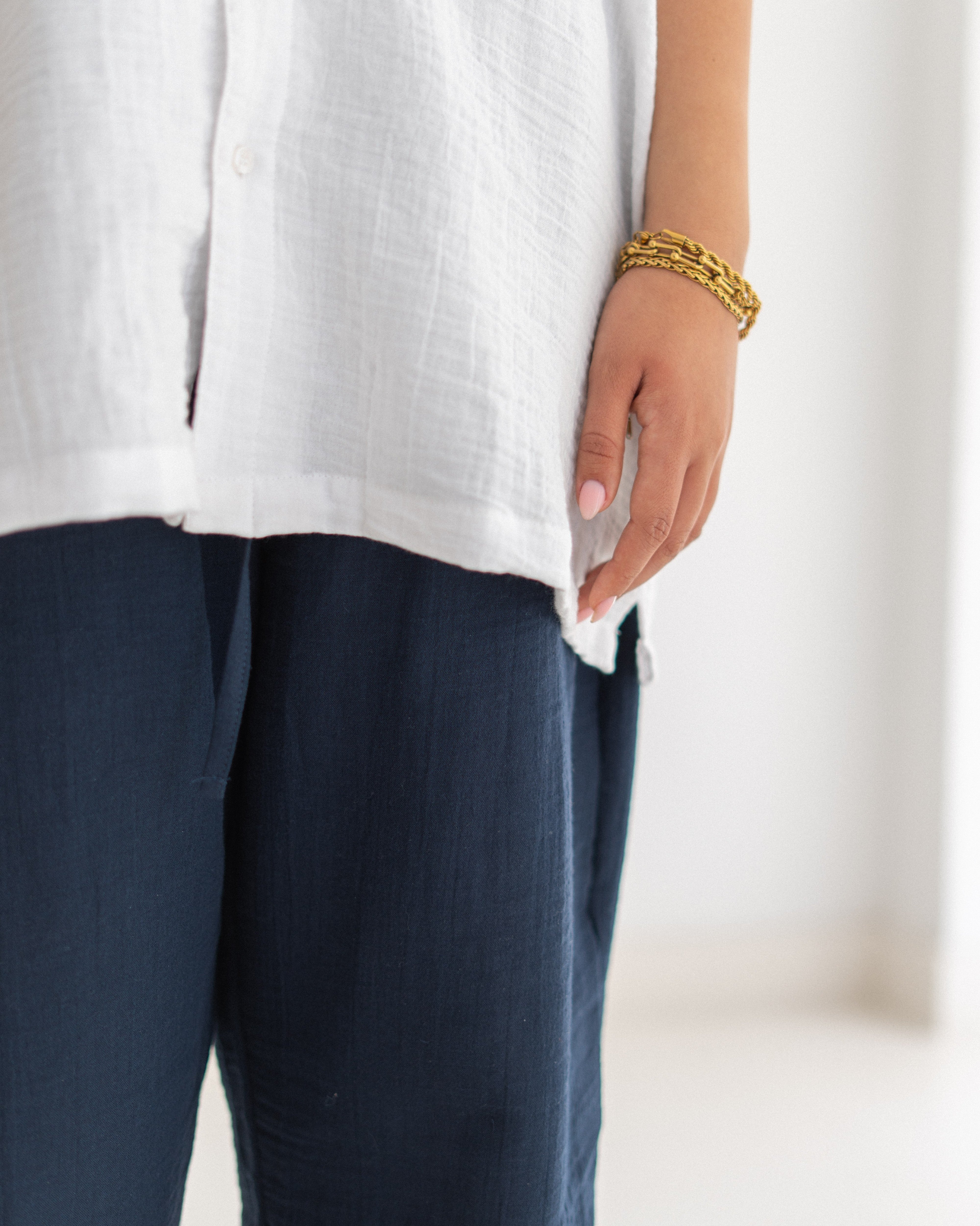 Relaxed Cotton Gauze Pants - Plain