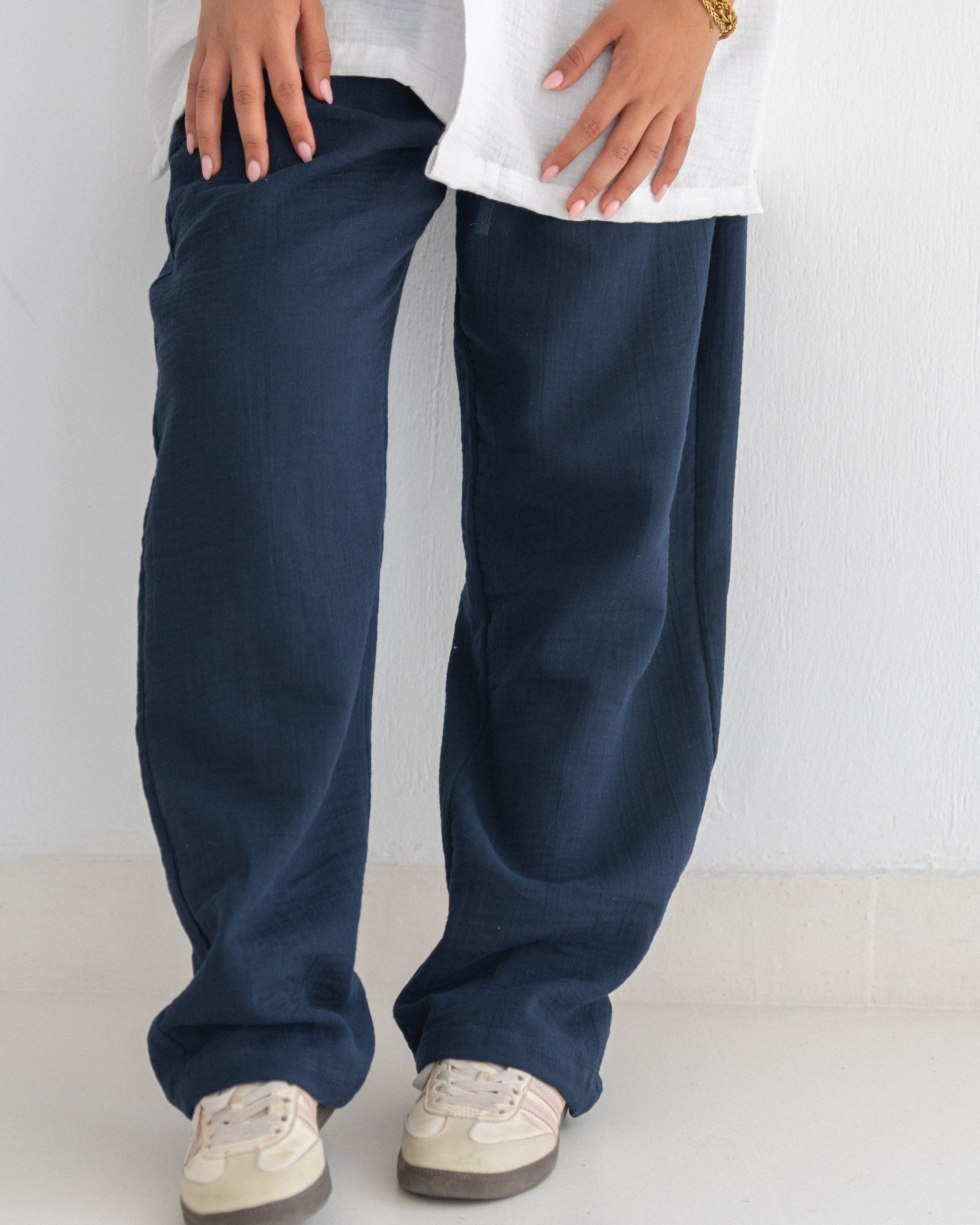 Relaxed Cotton Gauze Pants - Plain