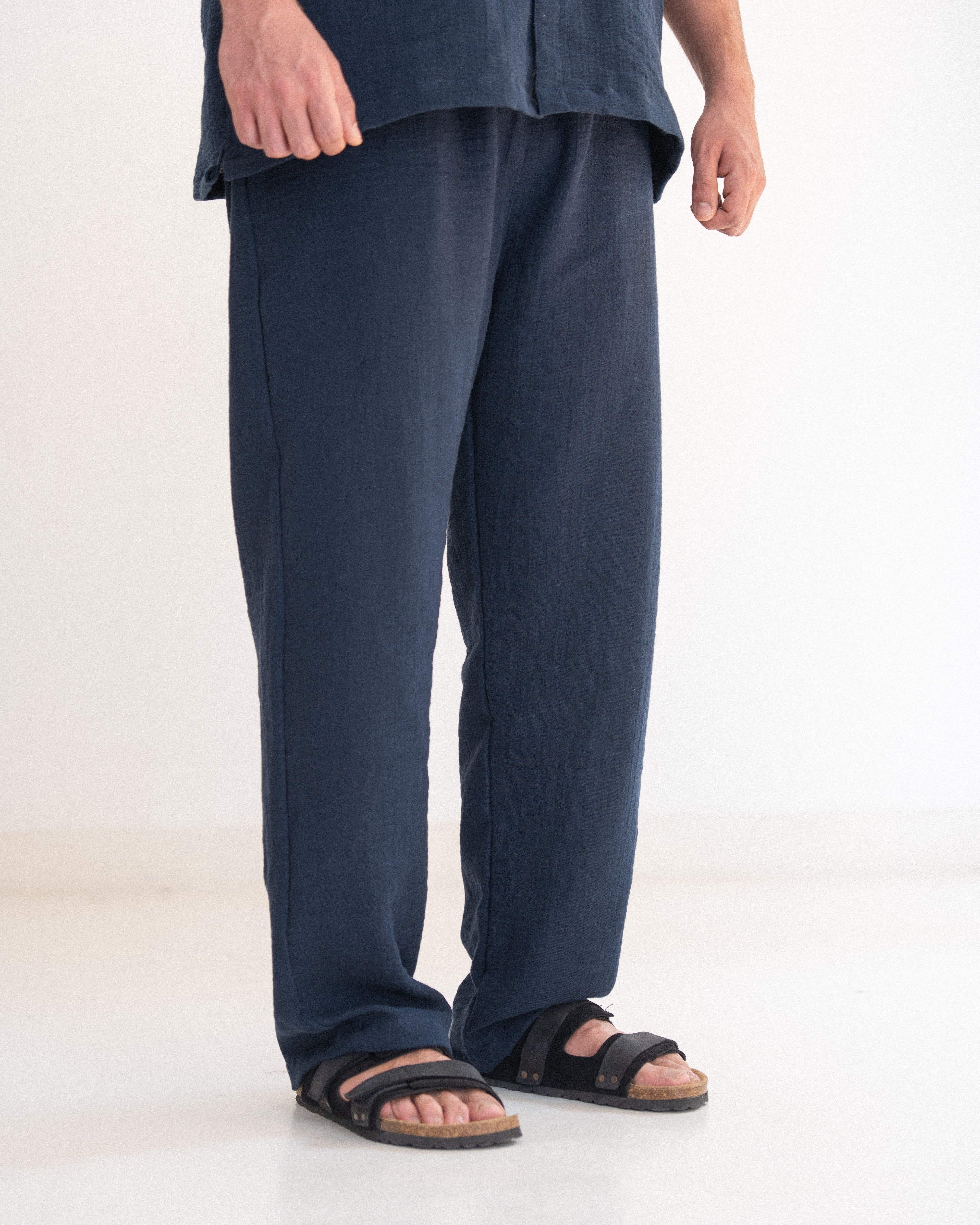 Relaxed Cotton Gauze Pants - Plain