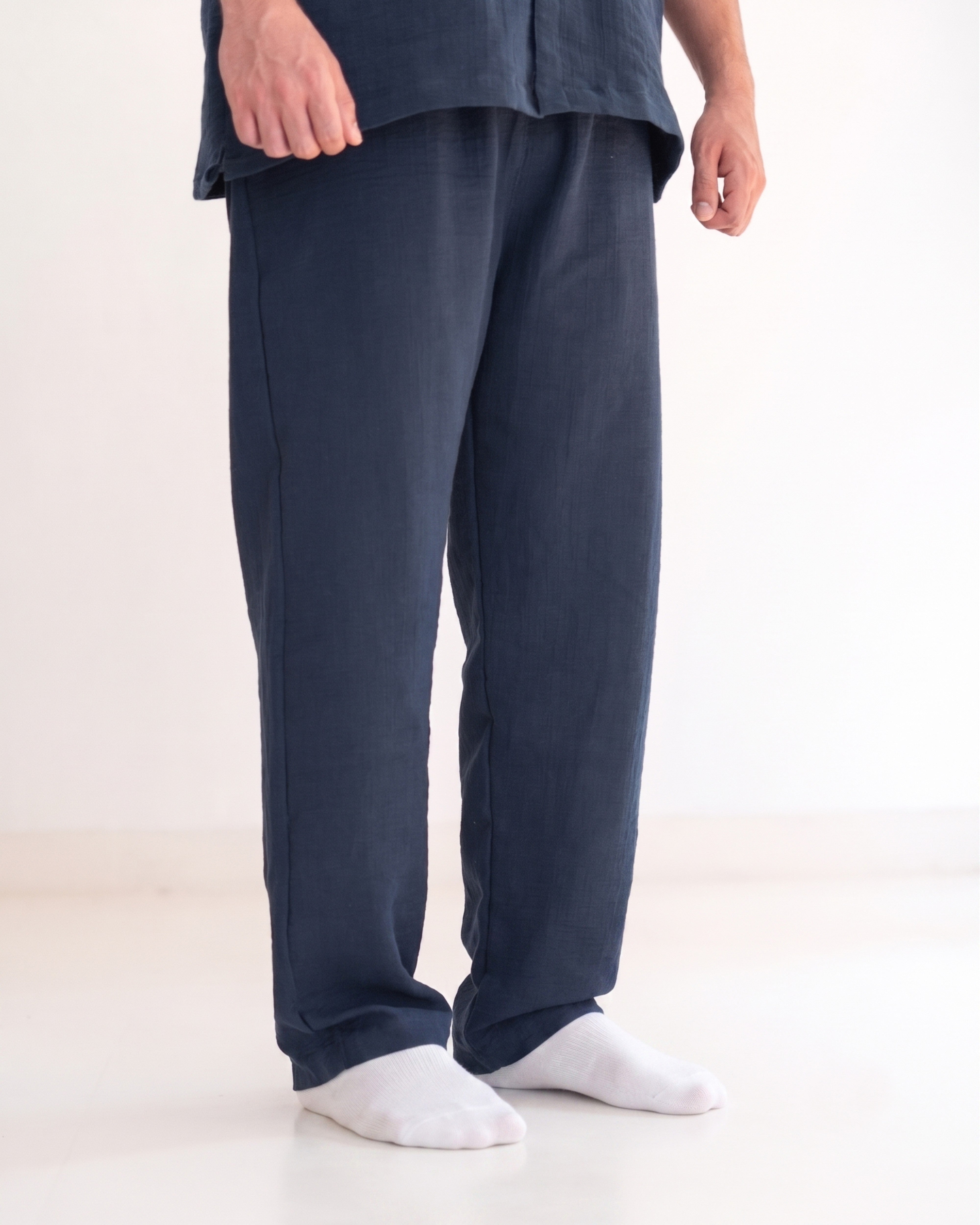 Relaxed Cotton Gauze Pants - Plain