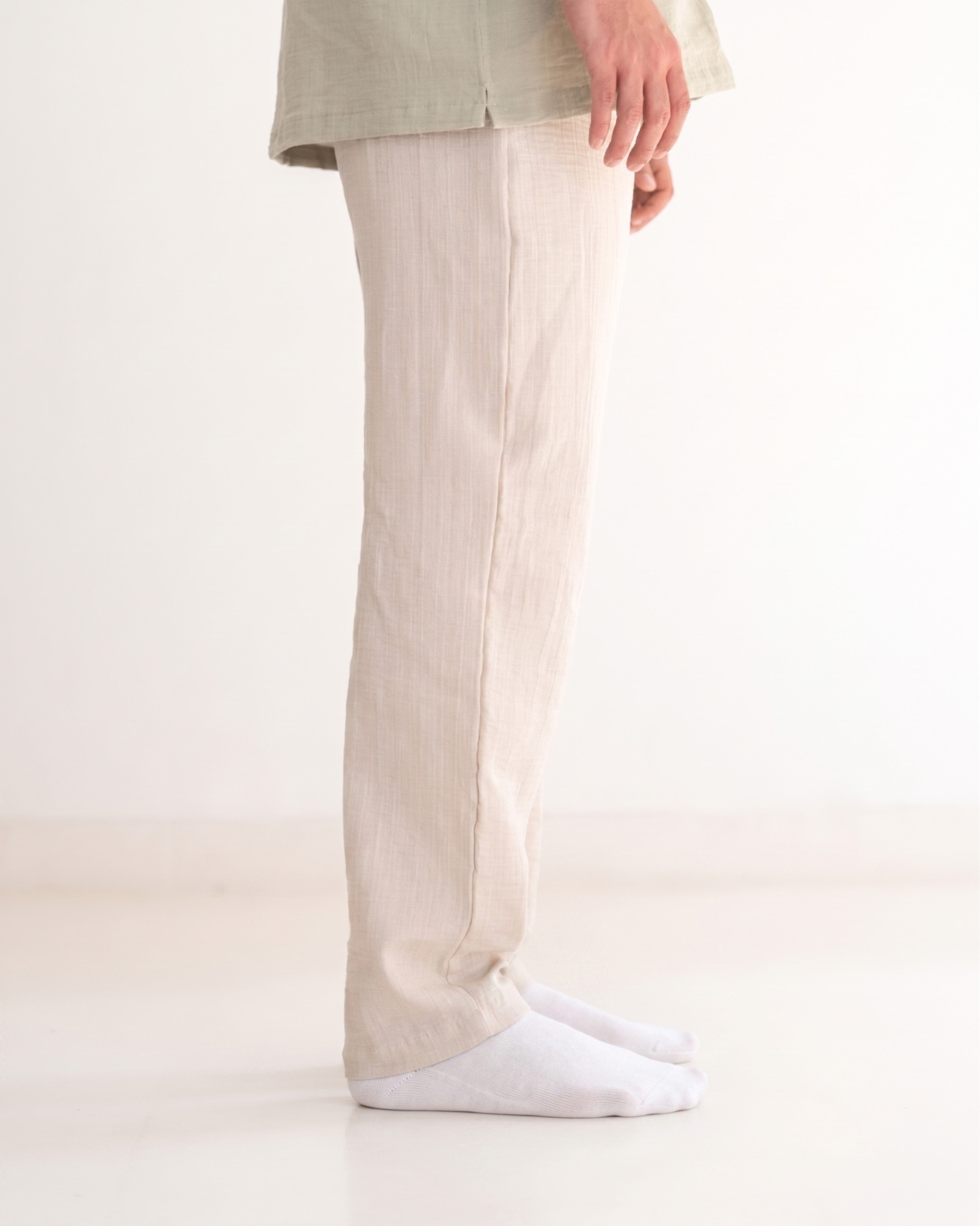 Relaxed Cotton Gauze Pants - Plain