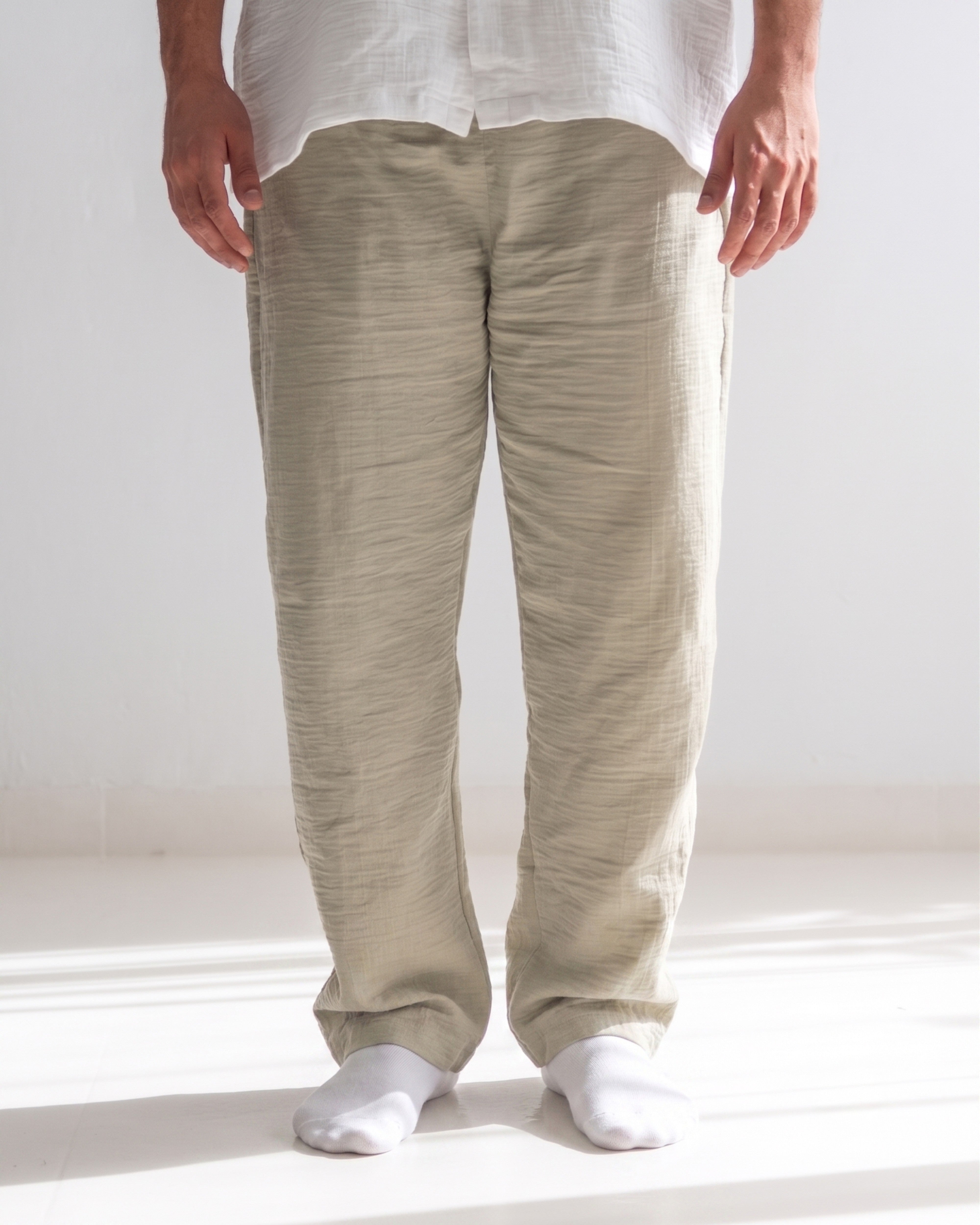 Relaxed Cotton Gauze Pants - Plain