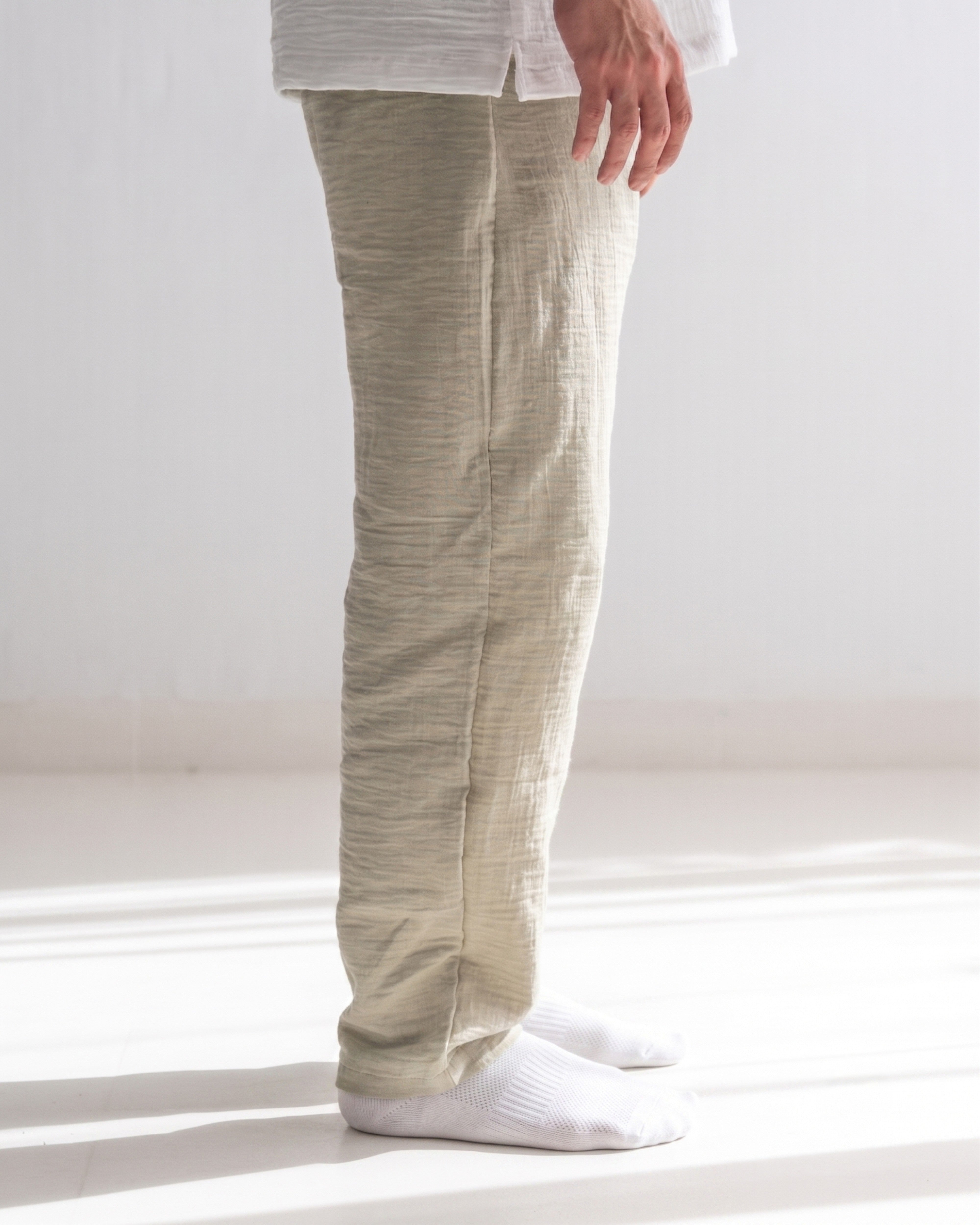 Relaxed Cotton Gauze Pants - Plain