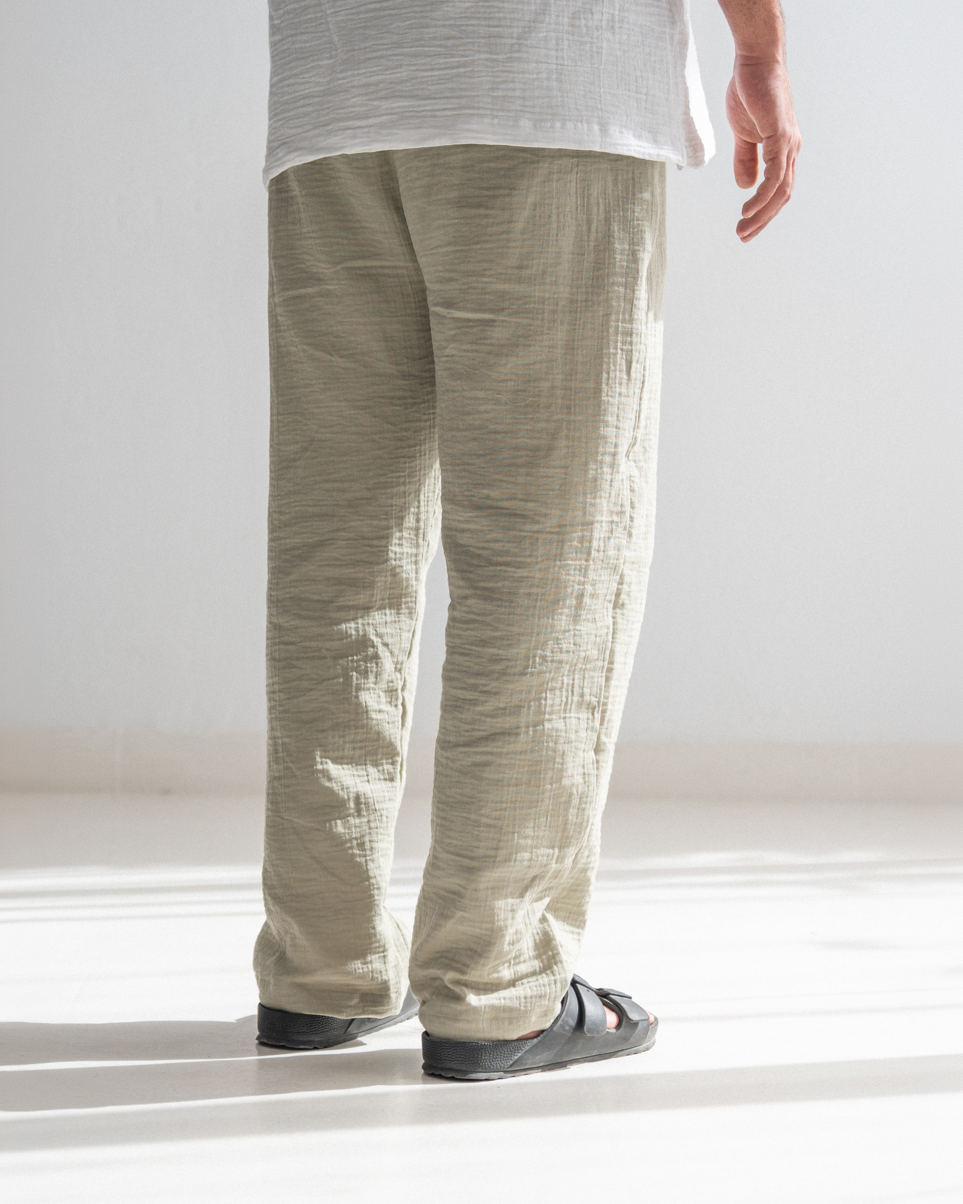 Relaxed Cotton Gauze Pants - Plain