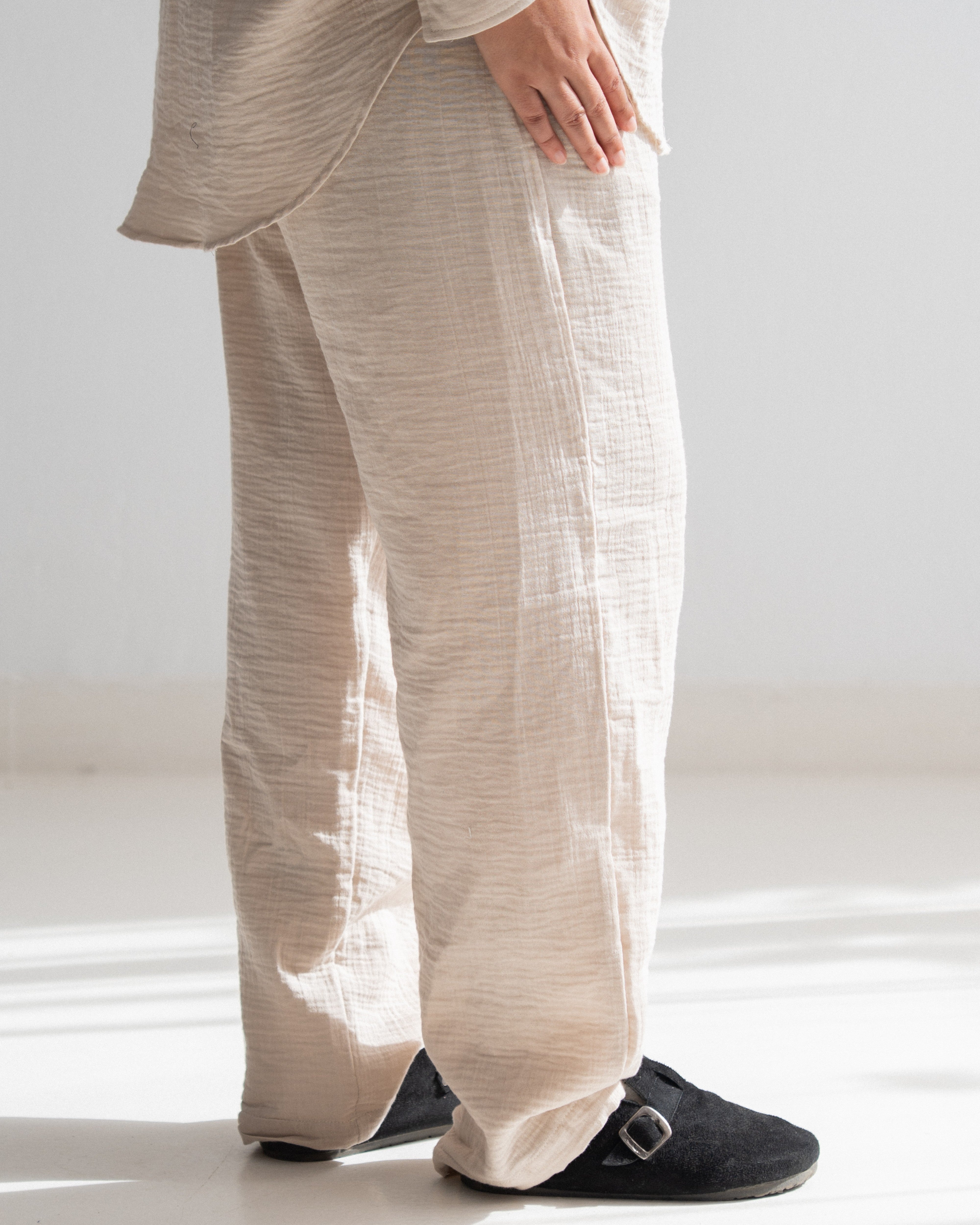 Relaxed Cotton Gauze Pants - Plain