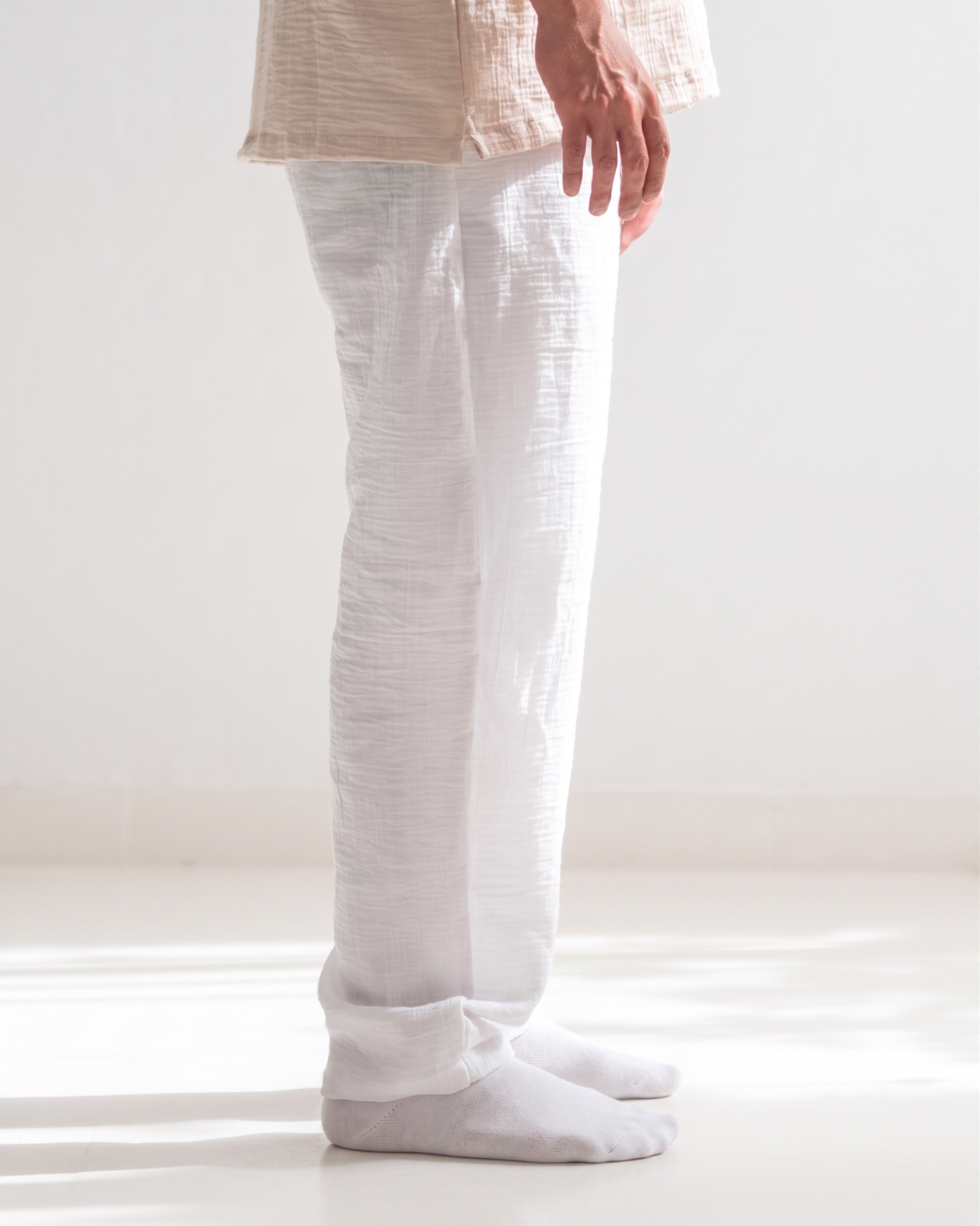 Relaxed Cotton Gauze Pants - Plain