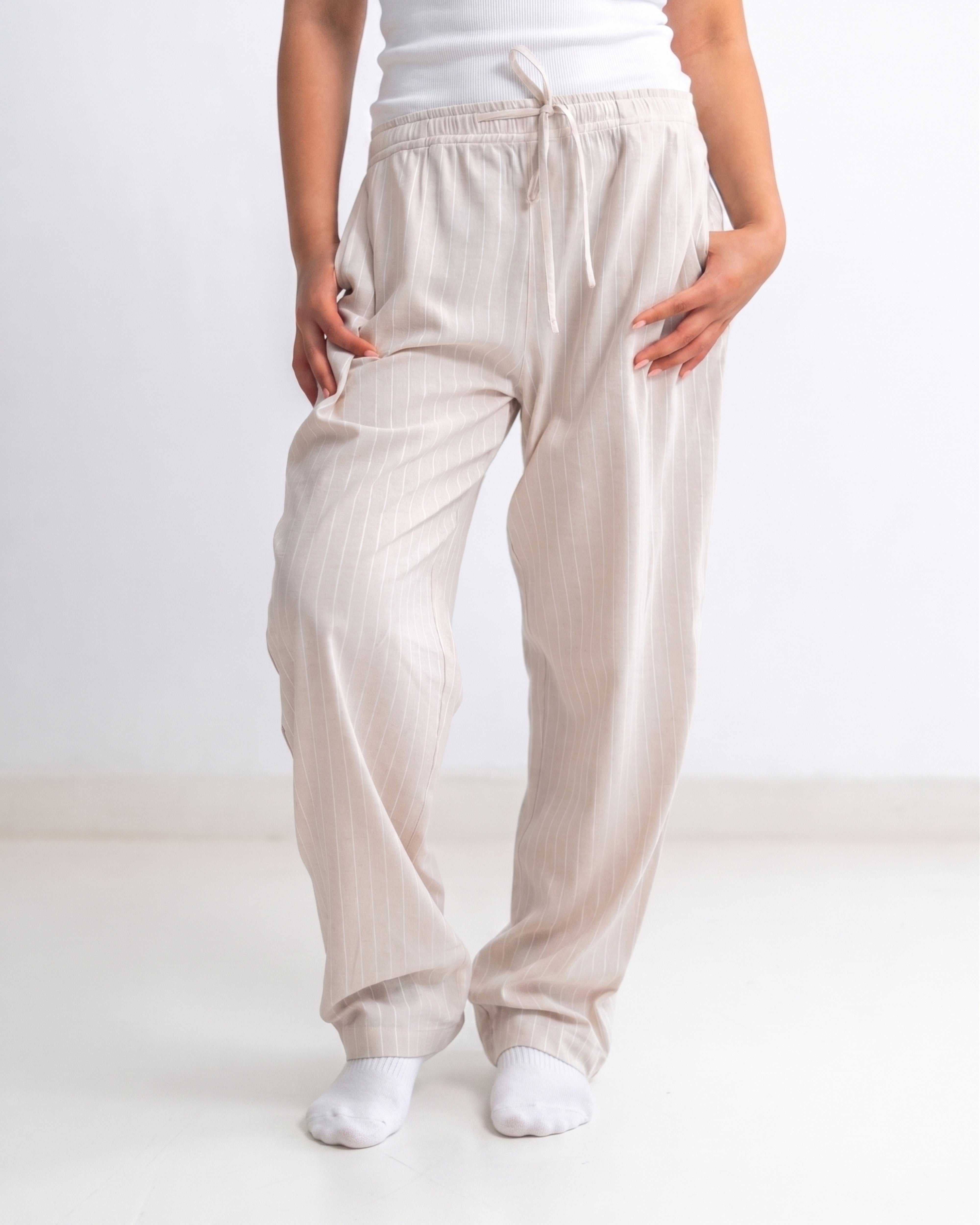 Relaxed Cotton Pants - Striped