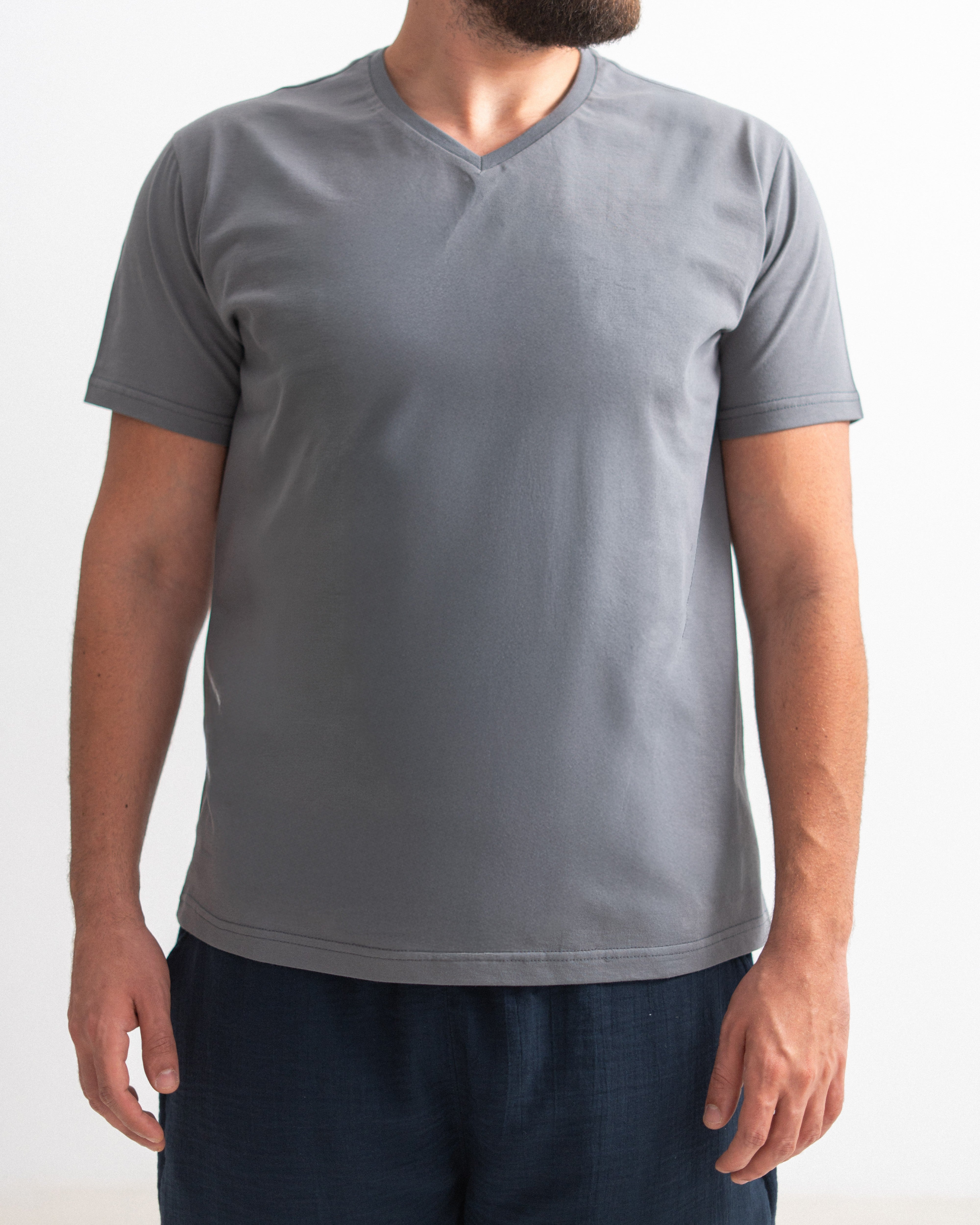 Regular Cotton T-shirt -  V Neck