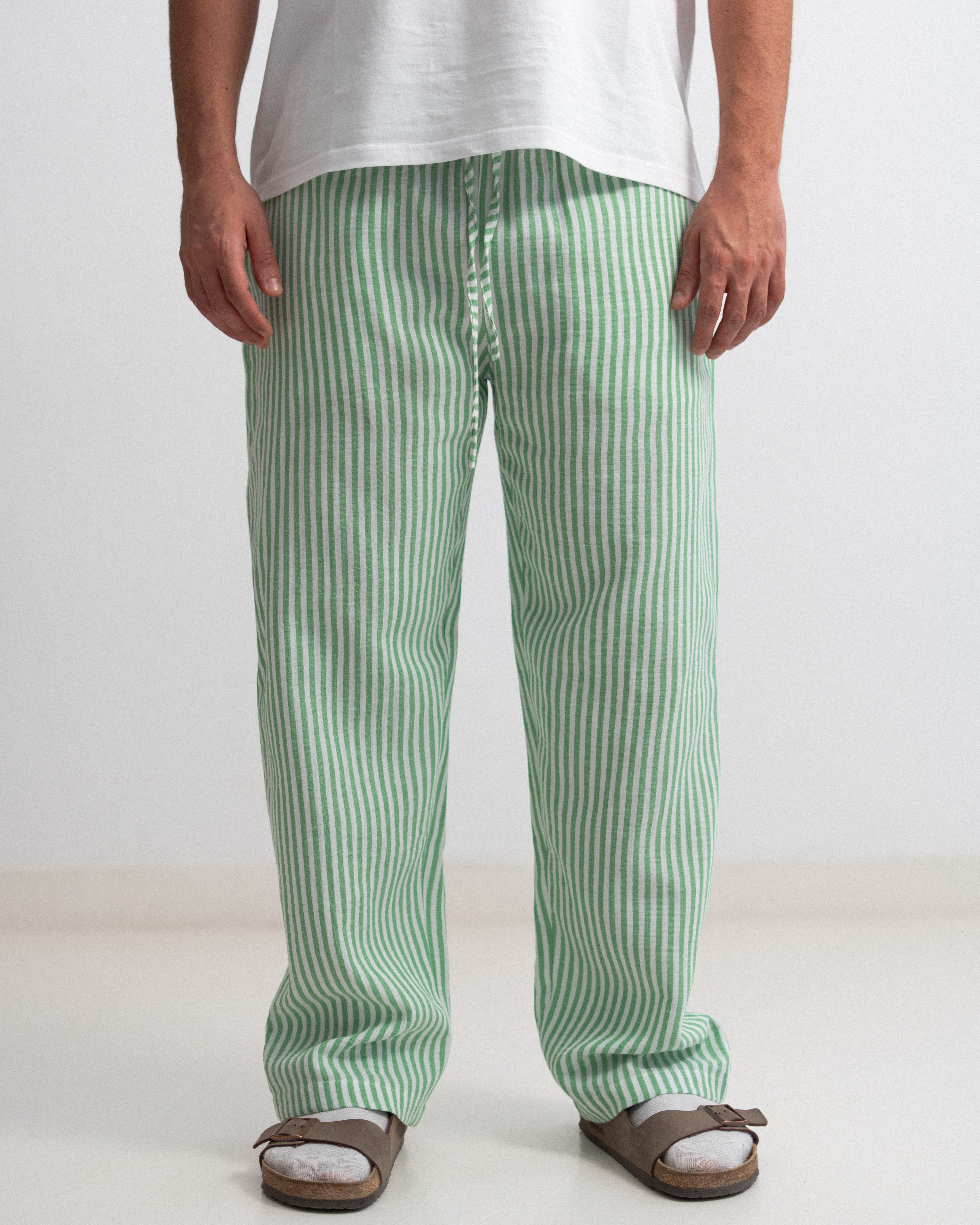 Relaxed Cotton Gauze Pants - Striped