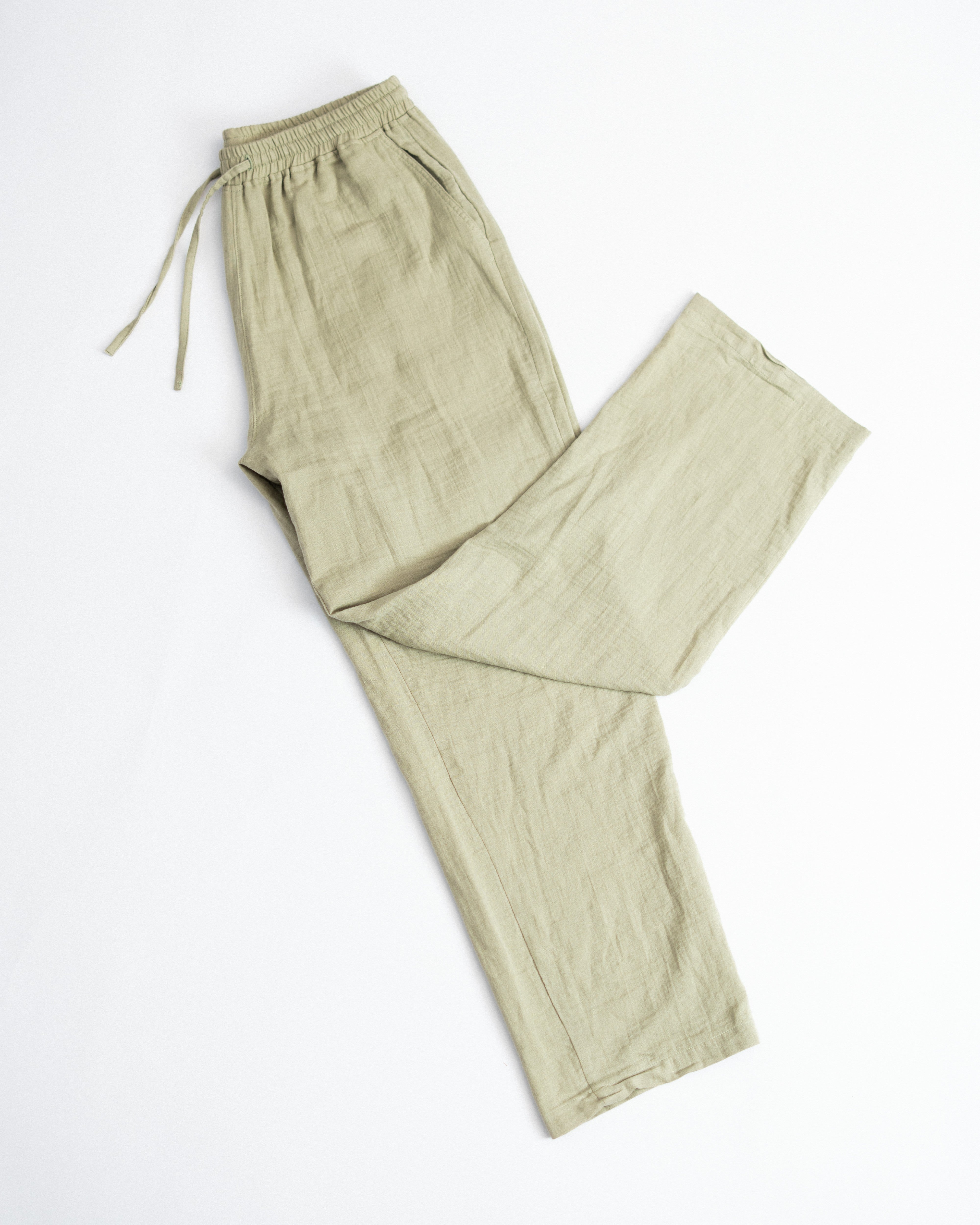 Relaxed Cotton Gauze Pants - Plain